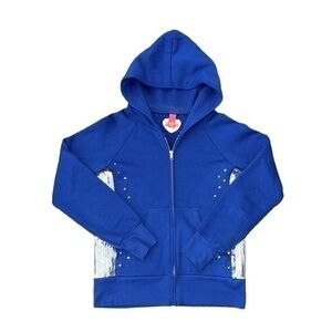 Primp Rare Vintage‎ Y2K Bright Blue Silver Sequin Zip Hooded Sweatshirt Small